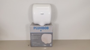 BRAND NEW PLUMBOB HIGH SPEED HAND DRYER 1.8KW - STAINLESS STEEL IN WHITE FINISH SPLASH PROOF TO IPX1 (PROD CODE 673289) - RRP £137.46 (EXC VAT) - PICK LOOSE