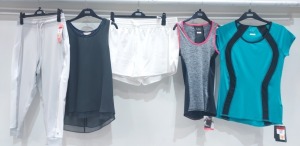 40 X BRAND NEW M & S WOMEN'S SPORTSWEAR MIXED LOT CONTAINING TANK TOP, SPORTS, BRA SHORTS , TOPS , TRACKSUIT BOTTOMS, STYLES INCLUDE - WHITE , PINK BLUE , ORANGE AND BLACK ETC SIZE- UK SMALL MEDIUM LARGE