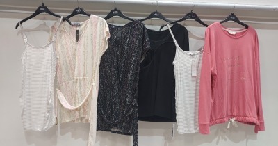 50 X BRAND NEW M & S WOMEN'S NIGHTWEAR LINGERIE , TOPS , STYLES CONTAINING - PINK TOP 'NOTE TO SELF. WORRY LESS RELAX MORE .. GET SOME ZZZ.. , PINK FLORAL ,WHITE AND BLACK LINED , ETC SIZES INCLUDE SMALL , MEDIUM LARGE .