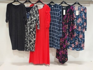 49 X BRAND NEW M & S WOMENSWEAR INCLUEING LONG TOPS , DRESSES - STLES INCLUDE BLUE FLORAL , RED , BLACK ROSE , BLACK AND PURPLE FLORAL ETC - SIZES INCLUDE UK -6 / 10 / 14 / 16 / 22 / 18 / 8/12