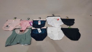 50 X BRAND NEW M & S BRAS & KNICKERS & CROP TOP'S STYLES INCLUDE - PINK FLORAL , PINK AND BLUE FLORAL , WHITE FLORAL , GREEN VARIOUS SIZES