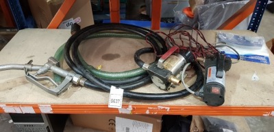 12 X SELF PRIMING 12 VOLT FUEL TRANSFER PUMPS / AND 1 HOSE WITH HOSE AND NOZZLE