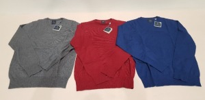 26 X BRAND NEW TAILORBYRD COLLECTION CREW NECK KNITTED JUMPERS IN GREY NAVY BLUE AND RED - ALL SIZE SMALL