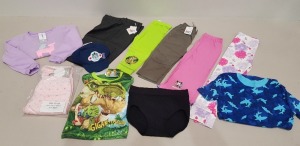 30 X BRAND NEW MIXED CLOTHING LOT CONTAINING - KIDS ONLY LEGGINGS - HAPPYOLOGY BABY PJ BOTTOMS - TINKER BELL FRILL SKIRT - THE KIDS DEVISION SCHOOL SHORTS IN VARIOUS SIZES ETC