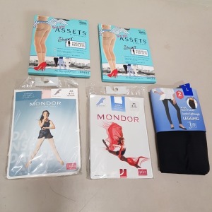 60 X BRAND NEW MIXED CLOTHING LOT CONTAINING - MONDOR DANCE TIGHTS - SPANX HIGH WAIST FOOTLESS SHAPERS - JEZEBEL LEGGINGS ETC