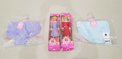 76 X BRAND NEW MISS LEPAEL KIDS UNDERWEAR ALL IN SIZE M ( 28 - 36) IN BLUE AND PURPLE AND 4 X JENNY 11.5 INCH FASHION DOLL ( BOXES DAM,AGED)