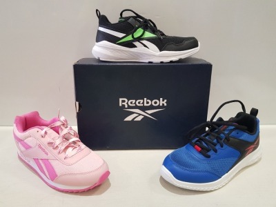 8 X EX DISPLAY REEBOK TRAINER LOT CONTAINING REEBOK ROYAL CL JOG 2.0 - REEBOK XT SPRINTER 2.0 - REEBOK RUSH RUNNER IN SIZE 3.5 - 4