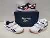 8 X EX DISPLAY REEBOK TRAINER LOT CONTAINING REEBOK ROYAL CL JOG 2.0 - REEBOK ROYAL PRIME 2.0 IN SIZES 2 - 2.5 UK