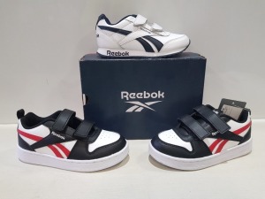 8 X EX DISPLAY REEBOK TRAINER LOT CONTAINING REEBOK ROYAL CL JOG 2.0 - REEBOK ROYAL PRIME 2.0 IN SIZES UK 12 - 13