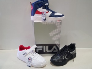 8 X EX DISPLAY FILA TRAINER LOT CONTAINING FILA B TRAINERS - FILA HIGH FUR TRAINERS - FILA JADEN PU TRAINERS - FILA JOY TRAINERS IN VARIOUS SIZES