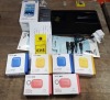 12 PIECE MIXED LOT CONTAINING 1 X SAMSUNG TABLET 10 INCH SCREEN 16 GB STORAGE WITH CHARGER / 1 X BOXED SAMSUNG PHONE WITH CHARGE CABLE / 2 X 3.5 MM JACK CABLE / 2 X STEREO SPLITTERS / 4 X TECH 21 AIRPOD CASES IN BLUE AND YELLOW AND 2 X AIRPOD PRO CASES IN