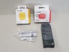 150 X BRAND NEW MIXED LOT CONTAINING ASSORTED MICRO USB CABLES / 3.5 MM JACK CABLES / APPLE AIRPOD CASES IN RED , YELLOW - IN 1 BOX
