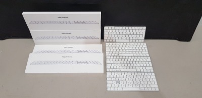 8 PIECE MIXED APPLE KEYBOARD LOT CONTAINING 4 X BRAND NEW APPLE MAGIC KEYBOARD WITH NUMERIC KEYPAD ( MODEL A1843) AND 4 X OUT OF BOX APPLE MAGIC KEYBOARDS ( MODEL A1644) ( PLEASE NOTE LETTER ( S) IS MISSING ON 1 KEYBOAD