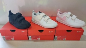 10 X EX DISPLAY NIKE TRAINER LOT CONTAINING NIKE PICO 5 TRAINERS - NIKE LEGEND ESSENTIALS 2 ALL IN VARIOUS KIDS SIZES