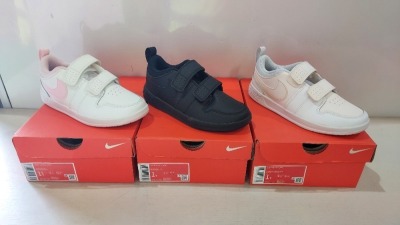8 X EX DISPLAY NIKE TRAINER LOT CONTAINING NIKE PICO 5 TRAINERS - NIKE WEARALLDAY TRAINERS ALL IN VARIOUS KIDS SIZES