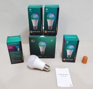 20 X PACKS OF 4 BRAND NEW WI-FI SMART LED BULBS - SCREW IN TYPE - (MULTI-COLOUR, VOICE CONTROL, TIMER MODE) - (X001G4124X) - TOTAL 80 BULBS IN 20 BOXES - RRP £19.99 / 4 - TOTAL £399.80