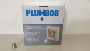 12 X BRAND NEW PLUMBOB PULL CORD BATHROOM EXTRACTOR FANS 100MM (4") WITH LOW 45dBA NOISE LEVEL (PROD CODE 317841) RRP £19.69 EACH (EXC VAT) - IN 1 CARTON