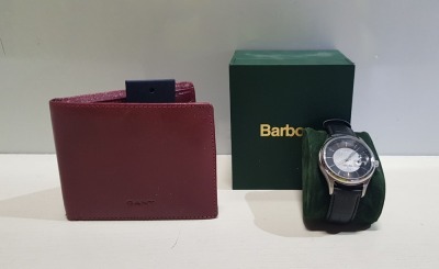 2 X MIXED LOT CONTAINING 1 X BARBOUR HEATON WATCH BB016SL AND 1 X GANT WALLET