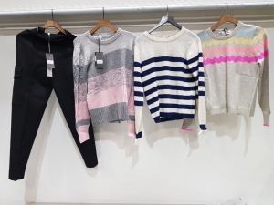 4 X PIECE BRAND NEW MIXED CLOTHING LOT CONTAINING - ISLA ZIG ZAG CREW NECK JUMPER £229 - ISLA STRIPE CREW NECK JUMPER £249.00 - BELLE STRIPE CREW NECK JUMPER £265.00 ETC ALL IN VARIOUS SIZES