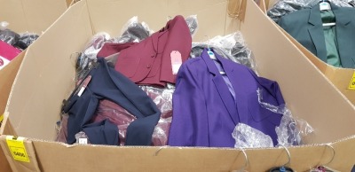 FULL PALLET OF WINTERBOTTOMS SCHOOL CLOTHING LOT CONTAINING -GIRLS WHITE BLOUSES - WINTERBOTTOMS BLAZERS IN BLACK - BROWN - NAVY - PURPLE - WINTER BOTTOMS PANTS ALL IN VARIOUS SIZES