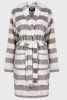 10 X BRAND NEW WOMENS DELUXE SOFT FLEECE DRESSING GOWN IN WHITE AND GREY STRIPPED IN SML, MED, LRG,