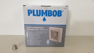 12 X BRAND NEW PLUMBOB PULL CORD BATHROOM EXTRACTOR FANS 100MM (4") WITH LOW 45dBA NOISE LEVEL (PROD CODE 317841) RRP £19.69 EACH (EXC VAT) - IN 1 CARTON