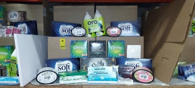 APPROX 200 X FACTORY SEALED TISSUE BOXES / TISSUE MULTIPLE PACKS IN VARIOUS SIZES & DESIGNS - MAINLY SUPERMARKET, CASH & CARRY & PHARMACY BRANDED (NOTE: THESE ARE FACTORY APPROVAL SAMPLES- BATCH NUMBER & DATE MARKED BUT IDEAL FOR END USER)