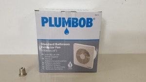 12 X BRAND NEW PLUMBOB STANDARD BATHROOM EXTRACTOR FANS 100MM (4") WITH LOW 45dBA NOISE LEVEL (PROD CODE 934172) RRP £18.35 EACH (EXC VAT) - IN 1 CARTON