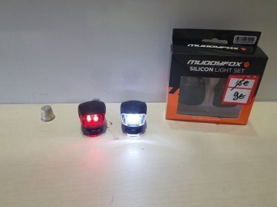 50 X BOXED MUDDYFOX SILICON LIGHT SET - FRONT LIGHT 2 WHITE LED / REAR LIGHT 2 RED LED - RANE 200 - 400 M - IN 1 BAG