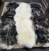 3 X GENUINE DOUBLE SHEEP SKIN RUGS SIZE 230CM X 70 CM IN COLOURS BLACK AND WHITE AND WHITE