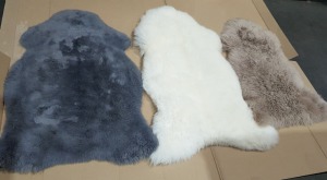 6 X GENUINE SINGLE SHEEP SKIN RUGS SIZE 115CM X 70CM IN BROWN, GREY,AND WHITE