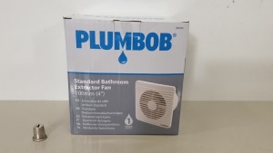 12 X BRAND NEW PLUMBOB STANDARD BATHROOM EXTRACTOR FANS 100MM (4") WITH LOW 45dBA NOISE LEVEL (PROD CODE 934172) RRP £18.35 EACH (EXC VAT) - IN 1 CARTON