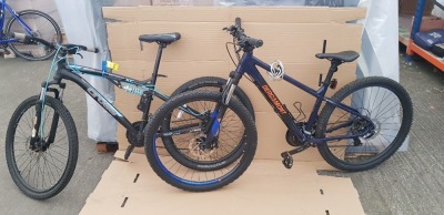 2 X MIXED BIKE LOT CONTAINING - BERGAMOUNT MOUNTAIN BIKE 40CM FRAME - 1X CROSS SUSPENSION MOUNTAIN BIKE 40CM FRAME (VERY GOOD CONDITION)