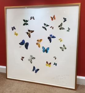 DAMIEN HIRST SIGNED PRINT ENTITLED 'LOVE IS ALL YOU NEED' SILKSCREEN ON PAPER IN A BRUSHED GOLD COLOURED FRAME SIZE : 1.5M x 1.5M EDITION: 52 OF 75 SIGNED BY DAMIEN HIRST (AUTHENTICATED BY AN INDEPENDANT ART VALUER)