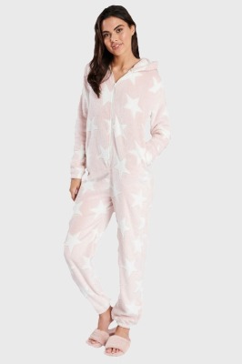 15 X BRAND NEW LOUNGABLE LUXURY FLEECE HOOODED PINK STAR ONESIE SML, MED, LRG, XL