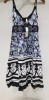 12 X BRAND NEW PISTACHIO DRESSES - IN BLACK / BLUE / WHITE AND SKIRTS IN PURPLE SIZE SMALL ( RRP £ 25.00 PP )