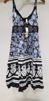 12 X BRAND NEW PISTACHIO DRESSES - IN BLACK / BLUE / WHITE AND SKIRTS IN PURPLE SIZE SMALL ( RRP £ 25.00 PP )