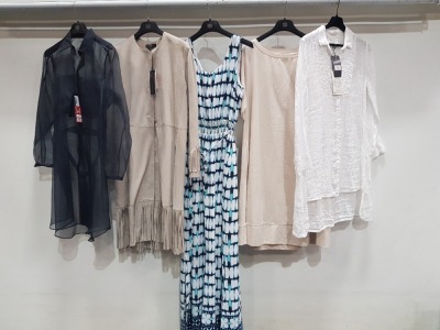 5 PIECE MIXED BRAND NEW CLOTHING LOT CONTAINING 1 X JOSEPH RILKOFF DRESS, 1 X ALPHA DRESS, 1 X ANTONELLI DRESS, 1 X ZYGA DRESS AND 1 X LUISA CERANO SEE-THROUGH DRESS IN VARIOUS SIZES