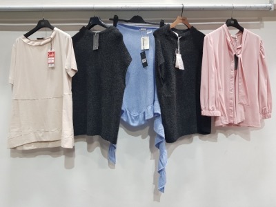 5 PIECE MIXED BRAND NEW CLOTHING LOT CONTAINING 3 X JANE LUSHKA TOPS, 1 X ALPHA TOP AND 1 X KINROSS CASHMERE SCARF IN VARIOUS SIZES