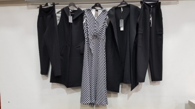 5 PIECE MIXED BRAND NEW CLOTHING LOT CONTAINING 2 X 2 PIECE ANIA SCHIERHOLT LONG BLAZER AND PANTS SET AND 1 X JOSEPH RILKOFF DRESS IN VARIOUS SIZES