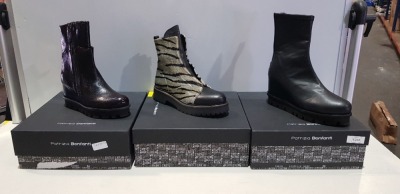 4 X BRAND NEW PATRIZIA BONFANTI SHOE LOT CONTAINING TANIA ECOPELLE, LACE PONYCALF NERO, KUUNI NO LACE AND BORDO BOOTS IN SIZES 36,40 RRP £518.00