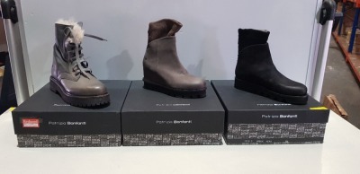 4 X BRAND NEW PATRIZIA BONFANTI SHOE LOT CONTAINING YAYA NABUKNERO, BORDO BOOTS, KUNI MERINO DENVER , AND MAMMUT NERO BOOTS SIZES 36,41, RRP £518.00