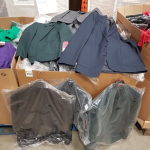 HALF PALLET OF WINTERBOTTOMS SCHOOL CLOTHING LOT CONTAINING - WINTERBOTTOMS BLAZERS IN SLATE GREY - NAVY - BOTTLE GREEN - BROWN ALL ION VARIOUS SIZES