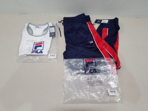 13 X BRAND NEW MIXED CLOTHING LOT CONTAINING 5 X FILA VINTAGE MENS TRACK PANTS SIZES M-L-XL, 8 X WOMENS FILA SPORTS RACER BACK BRA TOP SIZES XS-S-L,