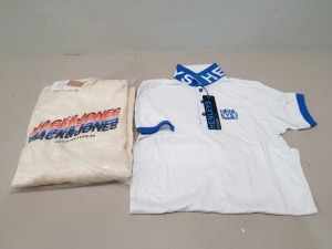 16 X MIXED CLOTHING LOT CONTAINING 12 X HENLEYS WHITE/COBALT BLUE POLO TOP SIZE SMALL, 4 X JACK& JONES LOOPBACK LOGO HOODY SIZES L-XL