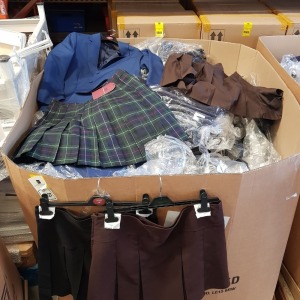 FULL PALLET OF WINTERBOTTOMS SCHOOL CLOTHING TO INCLUDE BLAZERS, SKIRTS , IN VARIOUS COLOURS AND SIZES