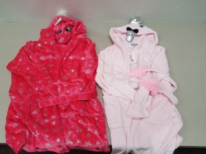 10 X BRAND NEW MIXED LOUNGEABLE HOODED SOFT 3D SWAN / UNICORN LUXURY FLEECE ROBES IN PINK - WITH WAIST BELT IN MIXED SIZES 3=S / 2=M / 2= L - IN 1 BAG 1=L / 2=XL - IN 1 BAG