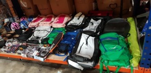 60 PIECE MIXED LOT CONTAINING BIKE HELMETS , CRIVIT BACKPACKS VARIOUS COLOURS PINK AND SALMON , BLACK AND GRAY , DARK BLUE , GREEN AND BLUE , BIKE SMARTPHONE CASES , FISCHER CYCLE LIFT PLUS ETC ON A FULL BAY