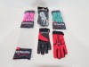 45 PIECE LOT CONTAINING 45 PAIRS OF O NEILLS CHALLENGE GAELIC GLOVES MIX SIZE XLARGE , LARGE, XXLARGE , VARIOUS COLOURS RED , GREEN , BLACK , YELLOW , PINK IN A TRAY (TRAY NOT INCLUDED )