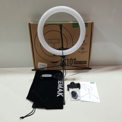 30 X BRAND NEW JEEMAK PC50 10 INCH RING LIGHT WITH TABLETOP 360 DEGREE ROTATABLE STAND AND PHONE HOLDER / 11 BRIGHTNESS LEVELS - IN 30 BOXES
